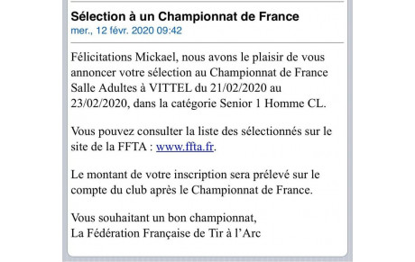 Mickaël est sélectionné au Championnat de france !